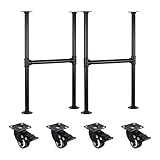MUZIK 32 Inch Metal Table Legs with Casters, Black Painted Industrial Pipe Counter Bar Height Table...