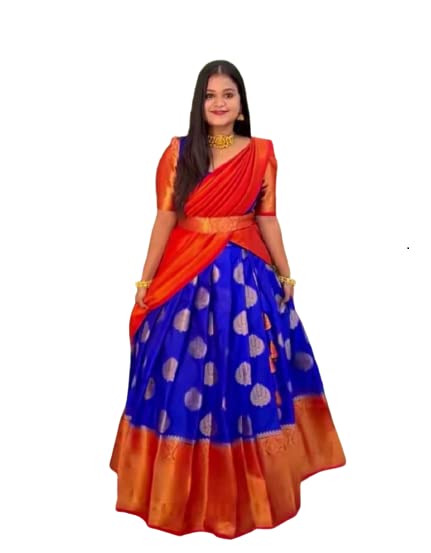 NAVKARMIT Women's Pure Pattu Silk Zari Weaving Lehenga Choli, Unstitched Lehenga Choli, Half Saree.