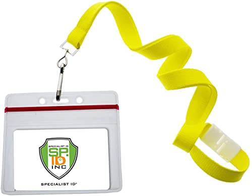 12 Pack - Bright Neon Lanyards With Clear Resealable Horizontal Badge Holder - Wide Neck Straps With Breakaway Clasp For Cruise Key Cards, Theme Park And School Passes By Specialist Id (Yellow) #TOP13