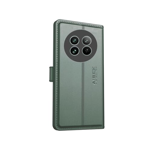Image of AIBEX Compatible for Poco M7 5G / Redmi 14C 5G / Redmi A4 5G / Poco C75 5G Flip Cover Leather Finish | Inside TPU with Card Pockets | Wallet Stand | Complete Protection Flip Case -Green
