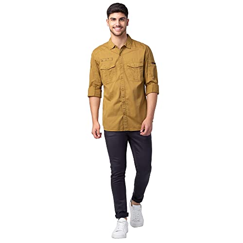 Image of Spykar Men's Slim Fit N /A Full Sleeve Solid Casual Shirts