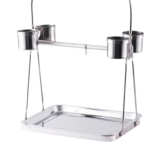 Bird Perch Stand Parrot Stand Portable 4 Feeding Cups Desktop Bird Stand Parrot Playstand for Cockatiels Lovebird Parakeet, 35 x 30 x 65cm