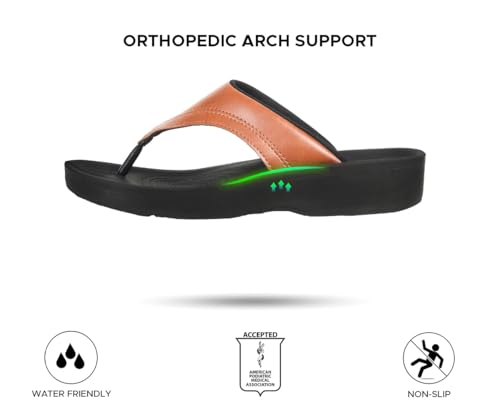 Image of AEROTHOTIC Comfy Arch Support Flip Flops for Women Open Toe Stylish Faux Leather Cushioned Strap with Non-Slip Sole & Comfortable Footbed Indoor and Outdoor Sandals