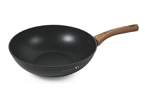 Wok en aluminium forgé noir 32cm avec poignée effet caoutchouc