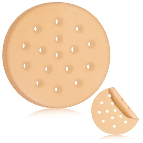 200 Pcs Air Fryer Liners 6 Inch Round Disposable Steamer Liner Parchment Paper Perforated Paper Sheets Unbleached Filter Papers Non-stick for Microwave, Steaming Basket