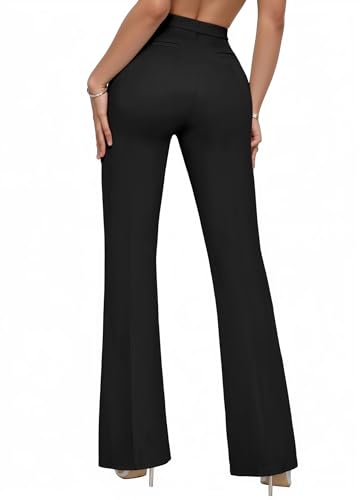 Hybrid & Company Womens Ultra Stretch Ponte Flare Pants-High Rise,Faux Pockets,Pull On,Wrinkle Resistant-Casual & Office Wear3