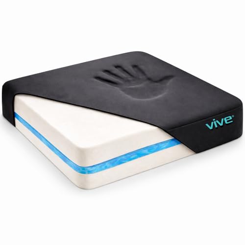Vive Wheelchair Cushion - Gel Seat Pad for Coccyx, Orthopedic Back Support, Sciatica & Tailbone Pain Relief - Waterproof Cover + 4 Layer Foam Support & Comfort for Pressure Sore & Ulcers