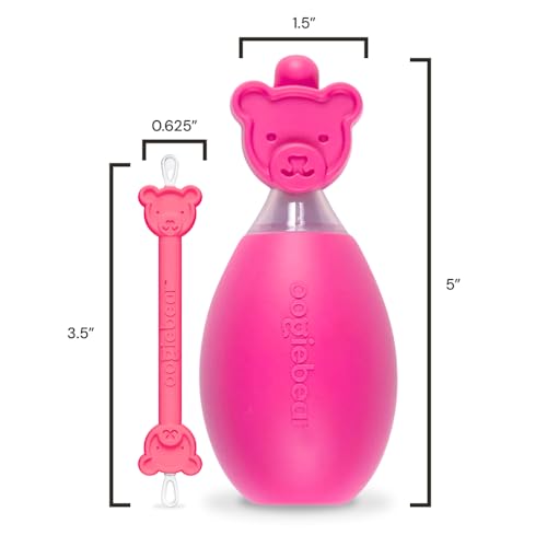 oogiebear Bear Pair — The Safe Baby Booger Cleaner and Nose Sucker Duo | Bulb Aspirator and 2-in-1 Nose and Ear Wax Cleaner | Latex and BPA Free - Raspberry