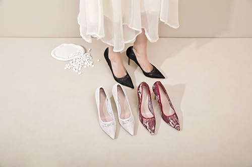 Black Heels for Women Sexy Pointed Closed Toe Lace High Heels Comfortable Suede Stiletto Wedding Party Pumps Shoes2