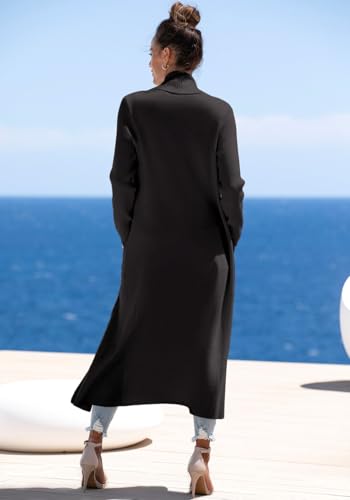 LASCANA Women's Long Knit Cardigan - Calf-Length, Open Front with Ribbed Shawl Collar3