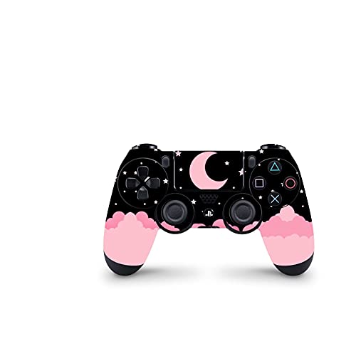 PS4 Controller Skin by ZOOMHITSKINS, Same Decal Quality for Cars, Moonlight Moon Night Black Cartoon Kawaii Pink Anime Star Cloud, Durable, Fit PS4 Regular, Pro, Slim Controller, Made in the USA