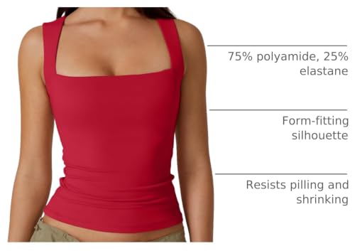 Image of QINSEN Women's Square Neck Sleeveless Double-Layer Tank Tops Basic Tight T Shirts