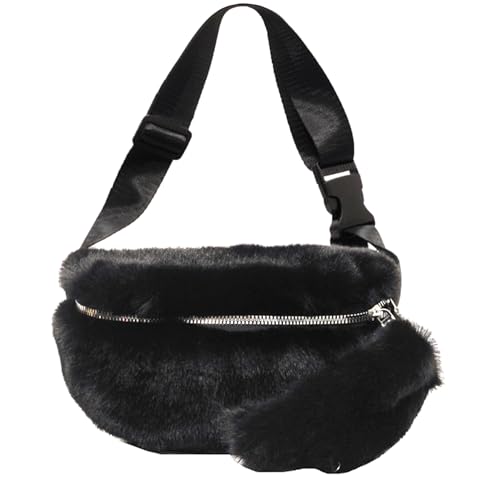 Fuzzy Fanny Pack for Women Faux Fur Belt Bum Bag with Adjustable Strap Waist Pouch Casual Crossbody Purse for Travel