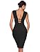 UONBOX Women's Sleeveless Deep Plunge V Neck Night Club Party Bandage Dress with Waist Straps (M, Black)