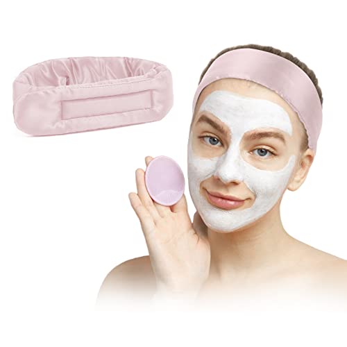 FANTASTIC HOUSE Silk Spa Headband for Women, 100% Mulberry Silk Head Band for Washing Face Makeup Skincare, Adjustable Fashion Hairband with Magic Tape