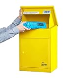 SMART PARCEL BOX Paketbox, Paketbriefkasten Wandmontage, Briefkasten mit Paketfach, Postbox für Pakete Outdoor mittelgroß, Paketkasten rostfrei verzinkter Stahl, 3 Schlüssel, 44x35x58 cm, gelb