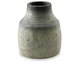 Signature Design by Ashley Moorestone Casual Cement Tabletop Vase with a Distressed Finished Look, Light Gray & Black