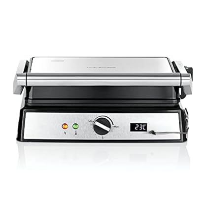 GOURMETmaxx Kontakt-Grill | Sandwichtoaster | Fettarmes Grillen | Fisch, Steaks, Burger, Paninis oder Sandwiches | Antihaftbeschichtung | Digitales Display | 2000 W [Edelstahl-Schwarz]