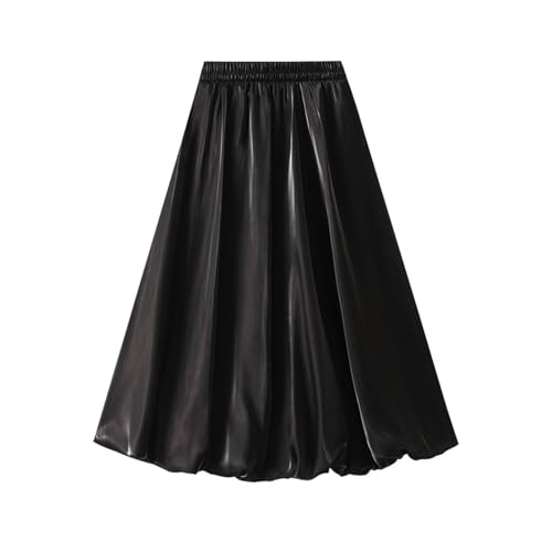 Womens Satin Lantern Skirt Elastic High Waist Skirts Light Luxury Design Midi Skirt for Casual Formal Occasions 2025