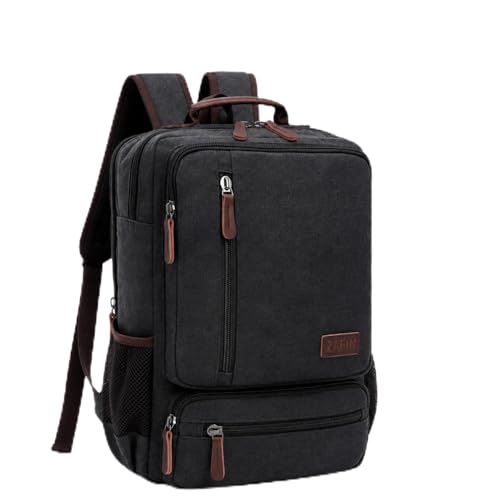 Mochila de Lona Masculina Executiva para Notebook 15.6 | Resistente para Trabalho, Faculdade e Viagem - ZAFIN (Preto)