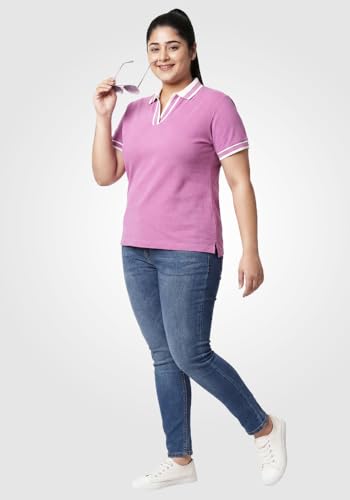 Image of Wear Your Opinion Plus Size Women Polo V Neck Stripe Collar Tshirt Top | Half Sleeve