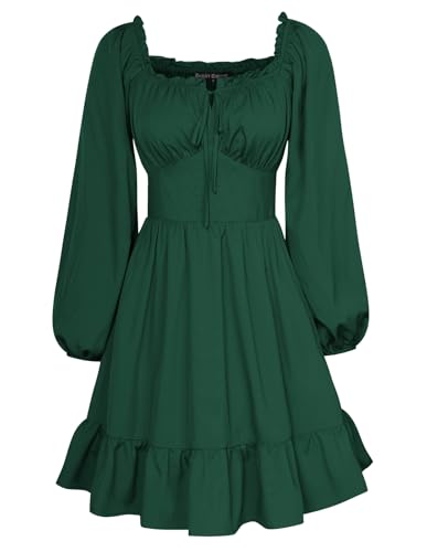Image of Scarlet Darkness Women's Renaissance Off Shoulder Corset Mini Dress | Puff Sleeve, Lace-Up Front, Smocked, Flowy Fairy, Medieval, Peasant, Cottagecore, for Ren Faire, Pirate, Party, Daily