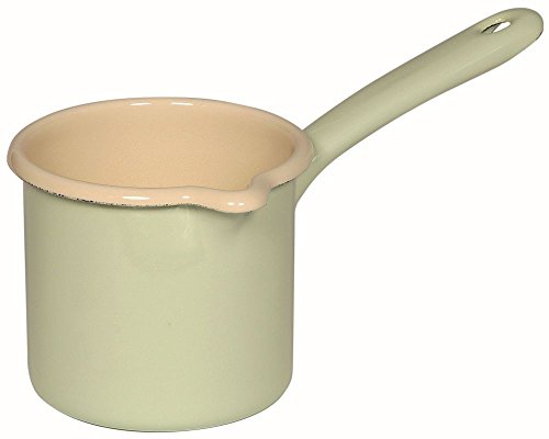 Riess, 0284-006, Schnabeltopf mit Stiel 10, CLASSIC - BUNT/PASTELL, Farbe Nilgrün, Durchmesser 10 cm, Höhe 12,4 cm, Inhalt 0,75 Liter, Emaille, Milchtopf, Induktion, Riess Emaille Topf