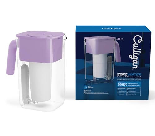 Image of Culligan with ZeroWater Technology 10-Cup Water Filter Pitcher - Includes 5-Stage Advanced Water Filter, IAPMO Certified to Reduce Lead, Total PFAS, Mercury, Fluoride, and Chlorine - Lilac
