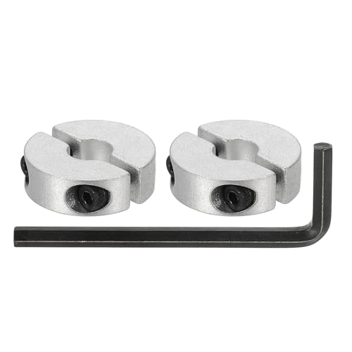 MECCANIXITY Bore 8 mm Double Split Shaft Collar 25 mm OD 8 mm Thickness Aluminum Alloy Locking Collar Clamp Style with Set Screw & Hex Wrench for Machine Tools Industry (Silver, Pack of 2)