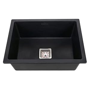 KrissKross Granite/Quartz Kitchen Sink Single Big Bowl- Quartz Classic Sink 24 x 18 x 9 inch, Matt finish with Sink Coupling/Waste Pipe (Black Color)