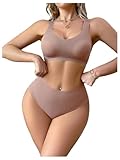 SOLY HUX Women's Seamless Lingerie Leopard Print Bra and Panty Underwear Set Plain Mocha Brown Medium