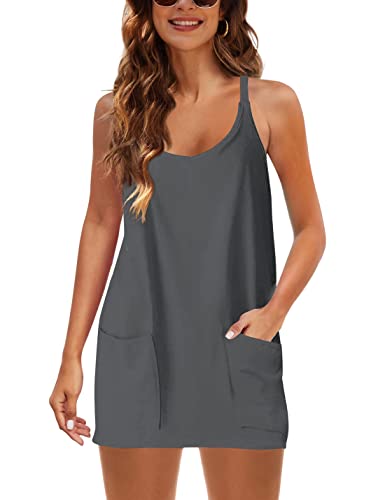 Lianlive Women Athletic Mini Dresses Built-in Shorts Set Summer Sleeveless Sundress Hot Shot Mini Dress4
