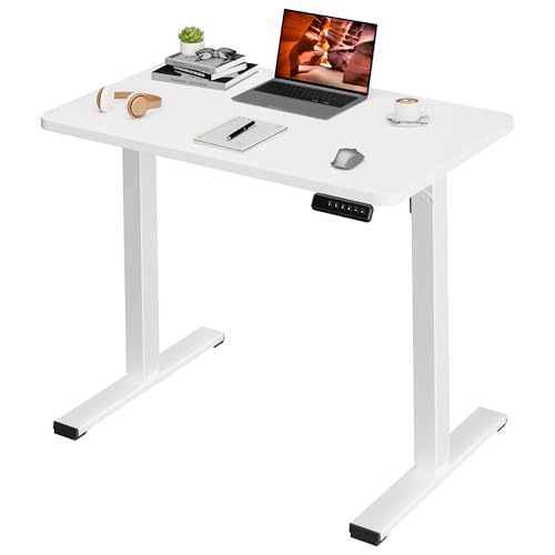 Image of One-Piece Standing Desk 40 x 24 Inches, Small Adjustable Height Desk for Small Space Electric Sit Stand Desks Home Office Computer Workstation, White
