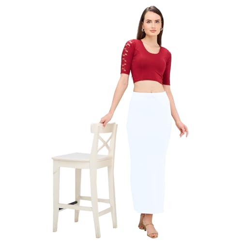 Image of DESI GIRL Cotton Lycra Stretchable Saree Shapewear Petticoat with Drawstring for Women | Fishcut Saree Petticoat with Side Slit for Easy Movement | Saree Shaper | Long inskirt