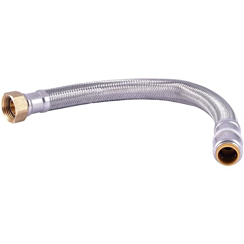 SharkBite Max 1/2 Inch x 3/4 Inch FIP x 15 In. Braided Flexible Water Heater Connector, Push-to-Connect Brass Plumbing Fitting, Stainless Steel, UR3068FX15