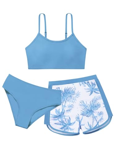 Girls 2 Piece Swimsuits with Shorts Spaghetti Strap Bikini Set Bathing Suit Beach Swimwear for Teen Girls