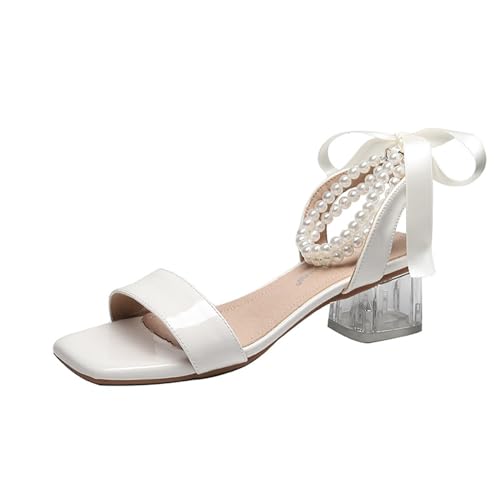 Sandales à talons hauts rose confortables sangle perles 39