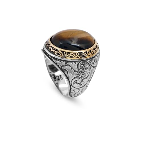 Bague Oeil de Tigre pour homme en argent sterling 925 style ottoman vintage