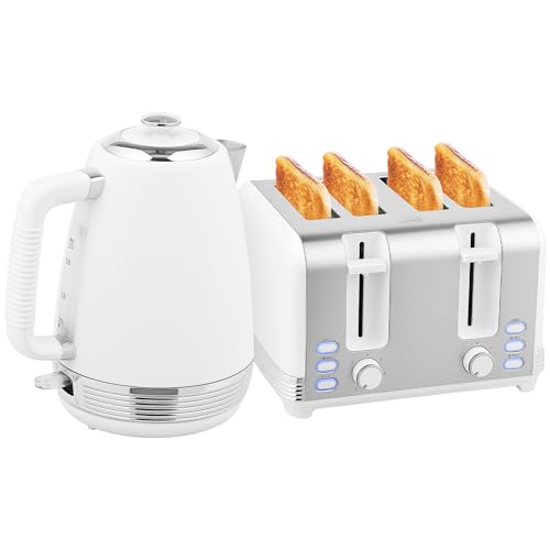 HOMCOM Ensemble bouilloire et grille-pain en inox 2200 W et 1,7 L, grille-pain 4 tranches, 7...