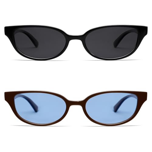 Image of VANLINKER Retro Semi Oval Polarized Sunglasses for Women Men Trendy Small 90s Style Vintage Narrow Rectangle Frame VL9833