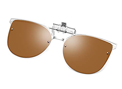 Image of FEISEDY Clip On Polarized Sunglasses Cat Eye Flip for Eyewear Glasses B2436