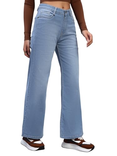 Image of Amazon Brand - INKAST Women High Rise Wide Leg Full Length Cotton Poly Lycra Jeans | Casual Denim Wear
