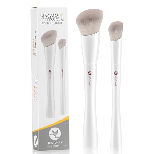 KINGMAS Angled Foundation Brush Concealer Brush, Premium Kabuki Makeup Brush for Liquid, Blending, Cream, Powder, Blush Buffing Stippling Face Makeup Tools White (White, B. 2Pcs (170W/270W))