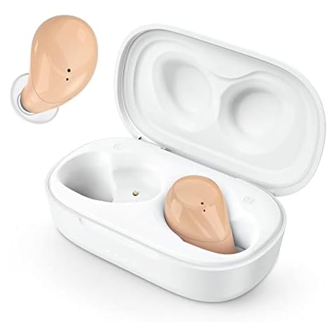 Autiphon Rechargeable Hearing Aids for Seniors Adults with Noise Cancelling, 8-channel Digital Hearing Amplifiers, with Tinnitus Masking Mode, Pair, AT108, Beige Cover