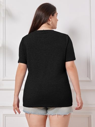 Chulianyouhuo Plus Size Tops for Women Summer V Neck Short Sleeve Tee Shirts Henley Button Casual Loose Fit Blouse4