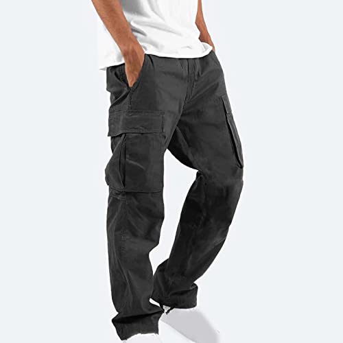 Men‘s Cotton Cargo Pants Trendy Drawstring Straight Sweatpants Casual Streetwear Baggy Joggers with Multi Pockets2
