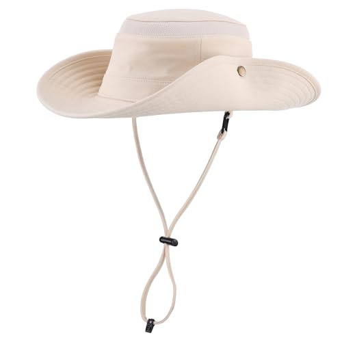 Image of Home Prefer UPF 50+ Wide Brim Sun Hat Mesh Crown Foldable Cotton Bucket Cowboy Hat for Men Safari Golf Fishing Beach Garden