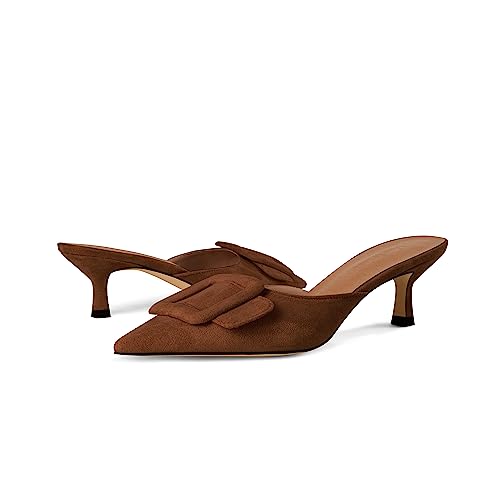 Image of Fericzot Mule Slippers for Women,Slingback Buckle Pumps Pointed Toe Kitten Heels Shoes Slides Backless Dress Sandals