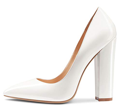 Castamere Womens Sky High Block Heels Pumps Pointed Toe Slip-on 4.7 Inch Heels Shoes2