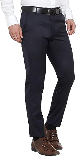 Image of The PS Men's Formal Regular Fit Cotton Blend Black, Dark Grey Combo Trouser (Pack of 2)